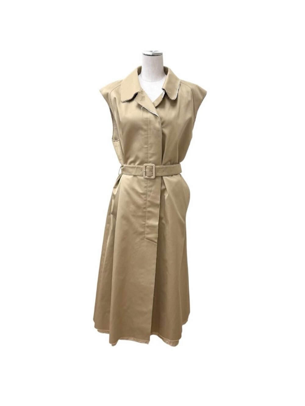 Miu Miu 100% Cotton Belt Logo Patch Cutoff Sleeveless Coat Beige 40